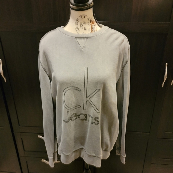 Calvin Klein Jeans Size Medium Distressed Grey Unisex Sweater - Picture 1 of 5
